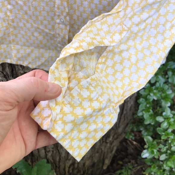 J. Crew Yellow White Long Sleeves Button Down Up Fitted Blouse S Small Circles - Picture 2 of 15